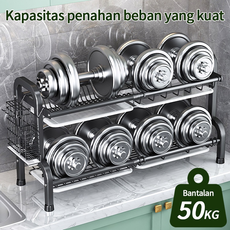 Rak Cuci Piring Rak Dapur Rak Pengering Piring 2/3 Susun Muat Mangkuk