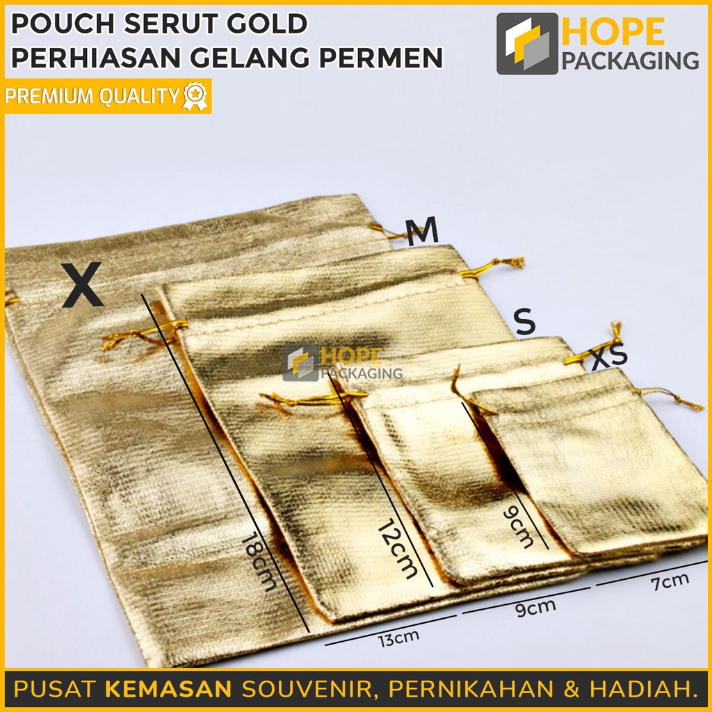 [ 5 PCS ] Pouch Serut Gold XS / S / Kantong Serut Dompet Pouch Bungkus Souvenir Gold