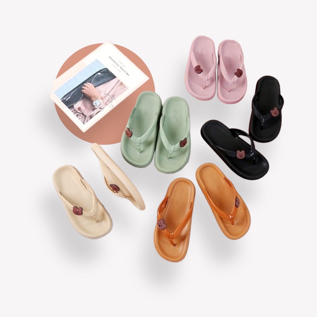 Sandal Jepit Karet Wanita Anti Slip Motif Bear MALLSHOPPING