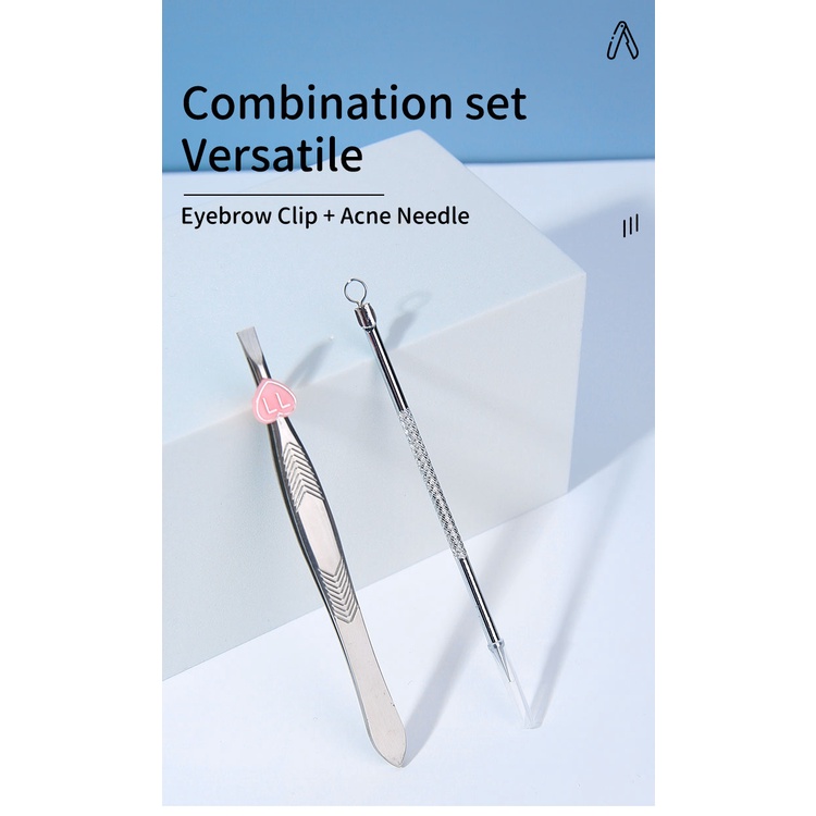 1 Set Pinset Stainless + Alat Pemencet Komedo / Acne Jarum