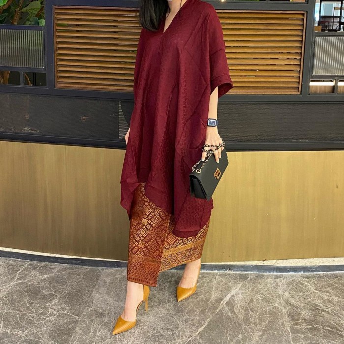 Tunik batik wanita viscose semi sutra (hanya atasan) - maroon O4P6
