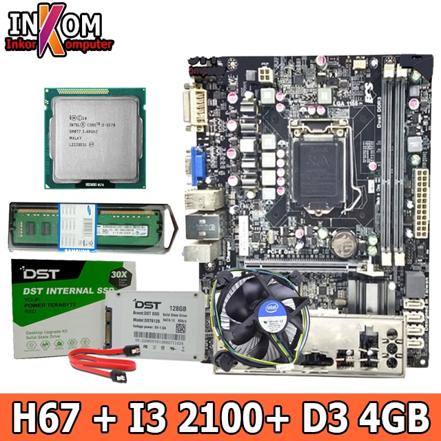Paket Mainboard Motherboard Mobo H67 + Processor I3