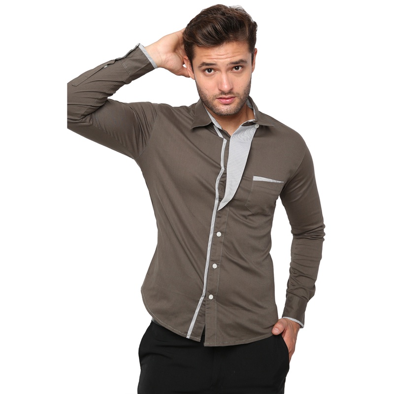 Kemeja Pria Polos Slim Fit Panjang Katun - Banyak Pilihan Warna LNG (COMB)