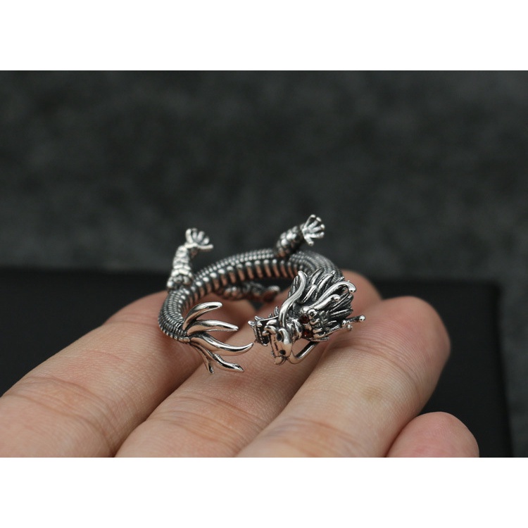 Cincin Desain Naga Hijau Gaya China Vintage Untuk Pria