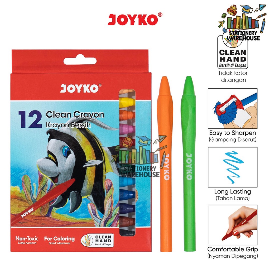 

Krayon Bersih Clean Crayon Joyko CLCR-12 12 Warna