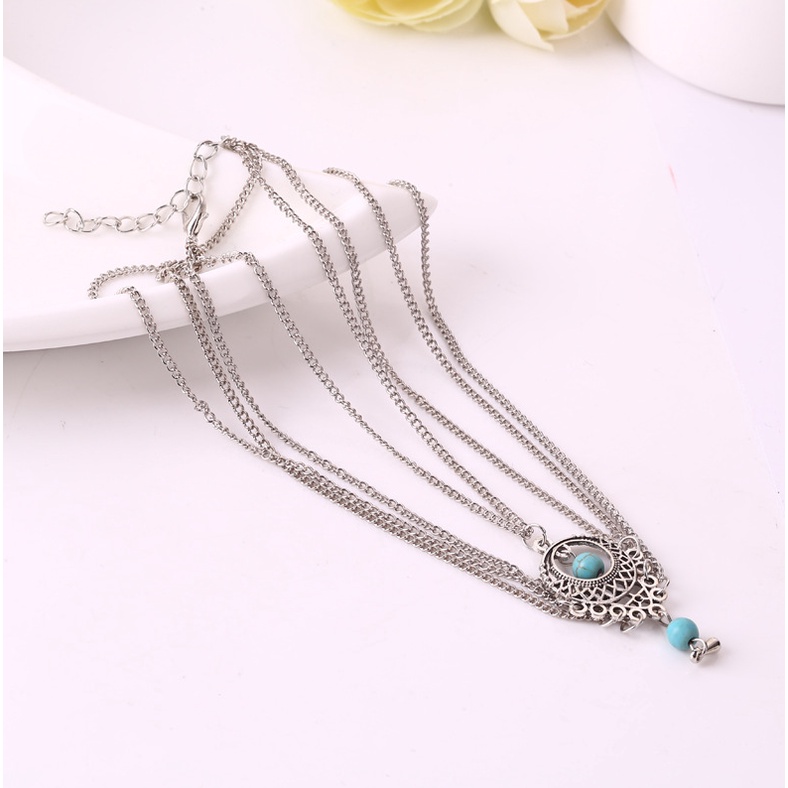 Gelang Kaki Wanita Model Hollow Hias turquoise Gaya retro Eropa Amerika Untuk Pantai