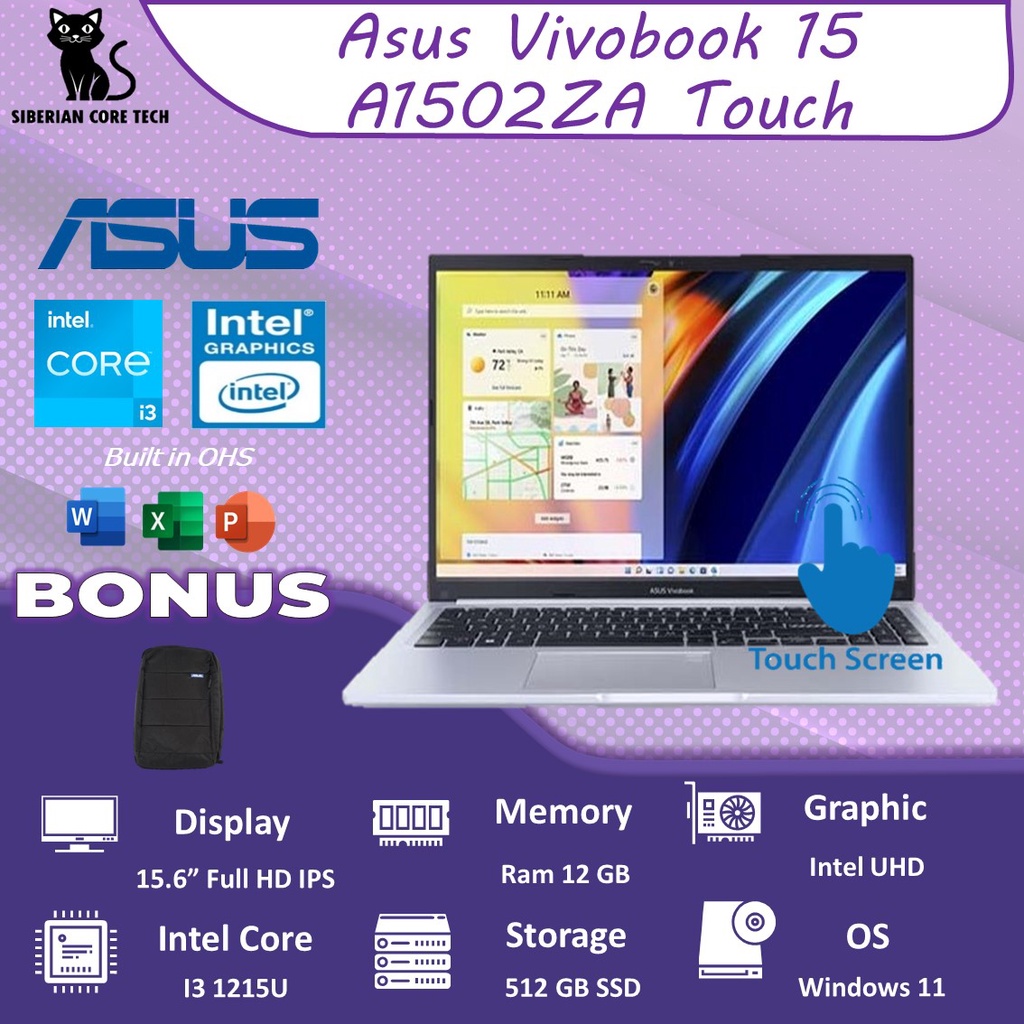 ASUS VIVOBOOK 15 TOUCH A1502ZA VIPS553 I5 1235U 8GB 512SSD IRISXE W11+OHS 15.6FHD VIPS BLU