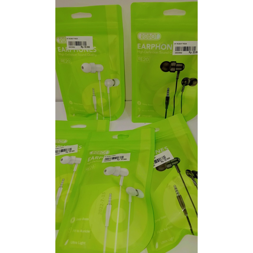 HANDSFREE ROBOT RE20 / HEADSET RE-20 / EARPHONE ROBOT RE20 - Hitam - PUTIH