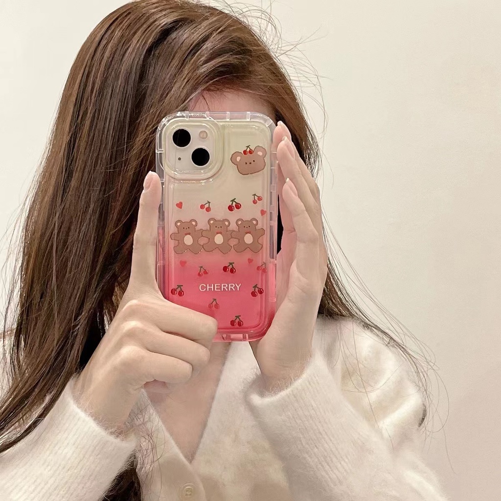 Soft Case Silikon TPU Transparan Motif Cherry Bear Untuk IPhone 14 13 12 11 Pro Max XS XR X 8 7 6 6s Plus