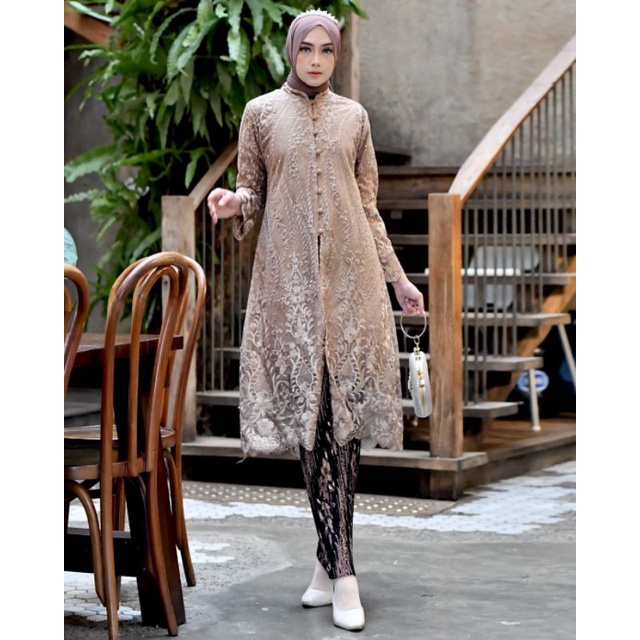 Permata Olshop /Setelan Kebaya Tunik Tulle Kancing Depan Busui / Kebaya Tunik Melayu / Kebaya Modern / Kebaya Wisuda / Kebaya Seragam