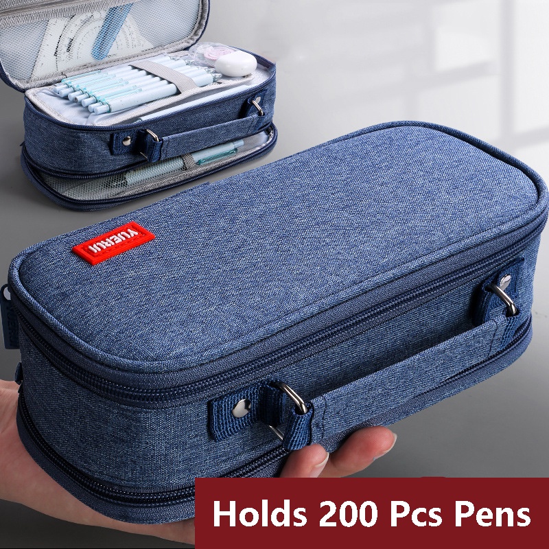 

Canvas Pencil Case School Stationery Bag Portable Large Capacity Double Layered Pencil Cases Student