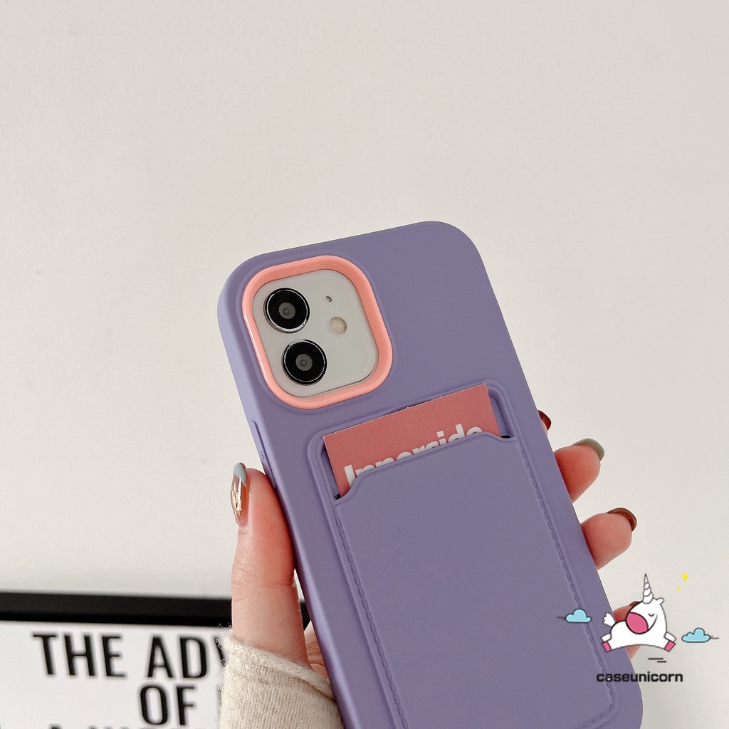 3in1 Soft Case Silikon Warna Permen Macaron + Slot Kartu Untuk iPhone 11 12 13 14 Pro MAX 6 6S 7 8 Plus XR X XS MAX SE 2020