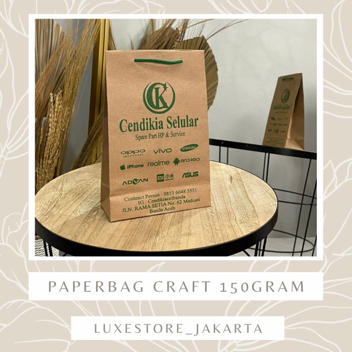 

[CETAK KILAT] Paperbag Paper Bag Coklat Custom Logo Olshop craft - 15x16x7, 1 Warna