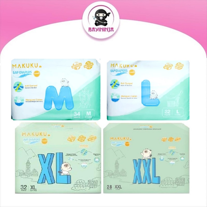 MAKUKU Baby Diapers Comfort Pants Popok Celana L32 M34 XL32 XXL28