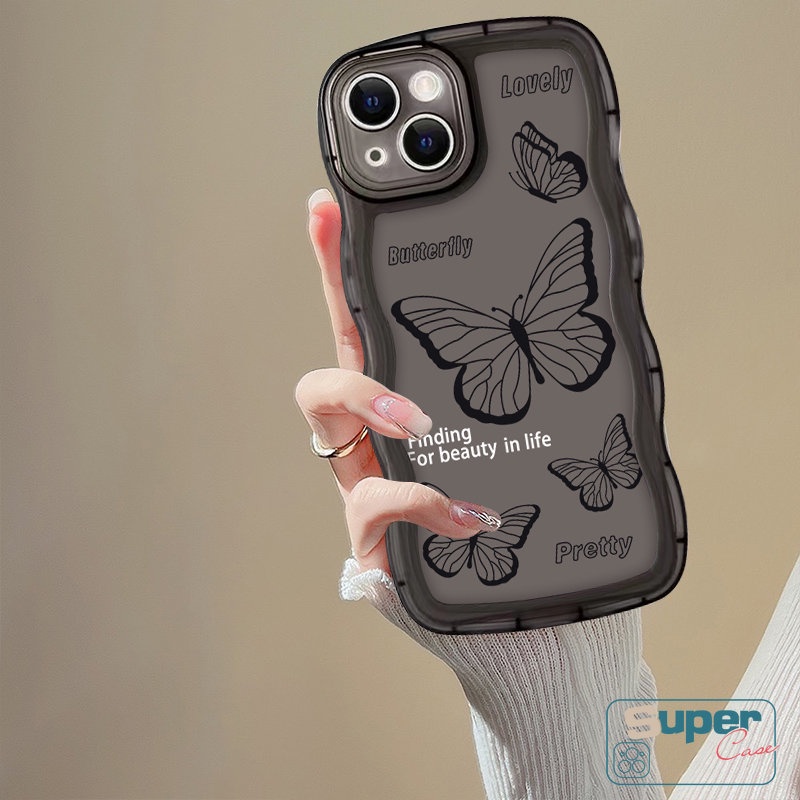 Case Untuk Oppo A17 A57 A16 A15 A54 A95 A17K A77s A16s A16K A74 A96 A78 A12 A3s A5 A9 A5s A12E A7 A55 A16E Reno 8T 58 7 6 A76 A53 A15s A1K A52 Soft Wavy Edge Retro Sarung Kupu