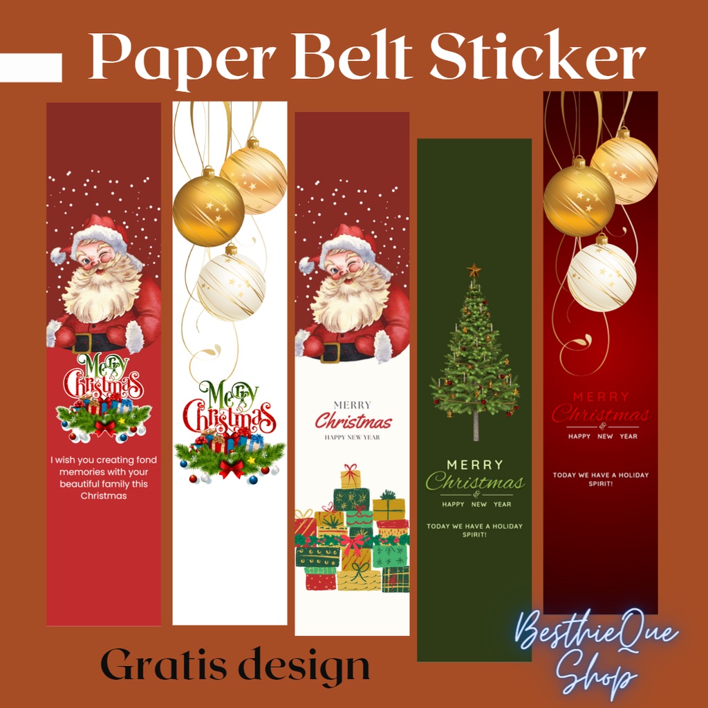 

(NATAL03) - Sticker Paper Belt Wedding Gift Souvenir Pernikahan Hampers Label Segel Box Custom Free Design