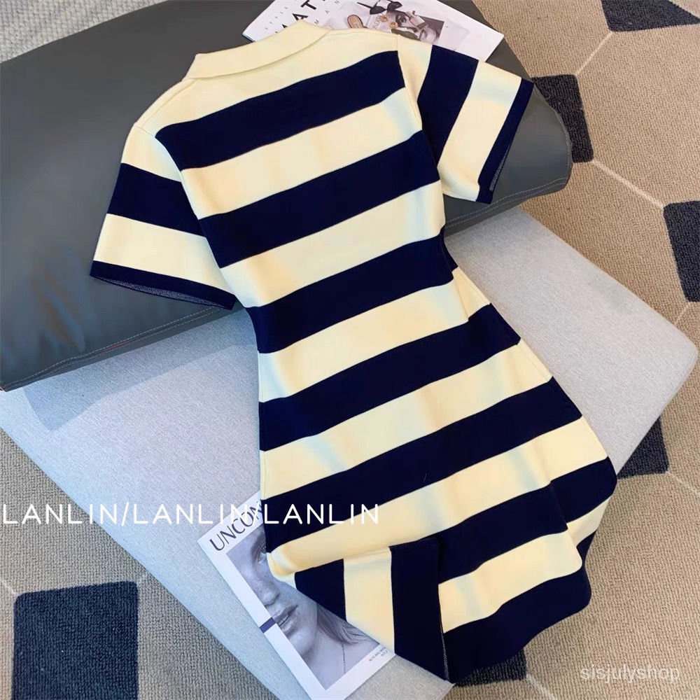 #Sisjuly# Gaun polo wanita musim panas baru Prancis retro niche rok pelangsing pinggang