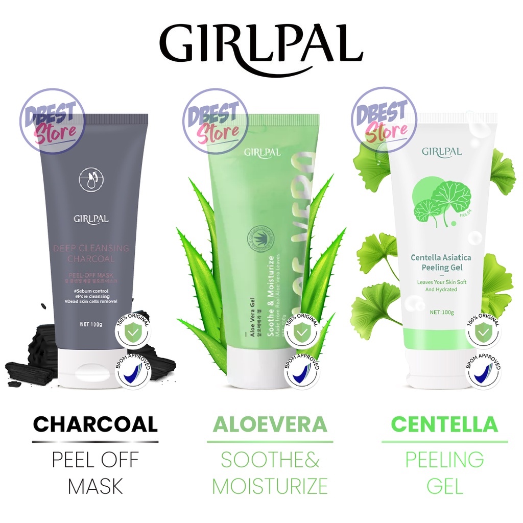 [ 3IN1 ] BPOM GIRLPAL Centella Asiatica Peeling Gel - Aloe Vera Gel - Charcoal 100gr