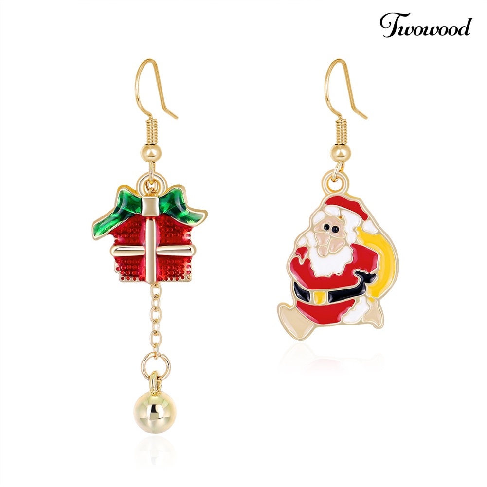 Anting Kait Asimetris Desain Santa Claus Untuk Wanita