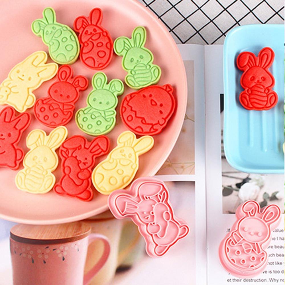 Solighter 6Pcs/Set Easter Cookies Cutter Plunger Kartun Kelinci Ayam Dekorasi Paskah