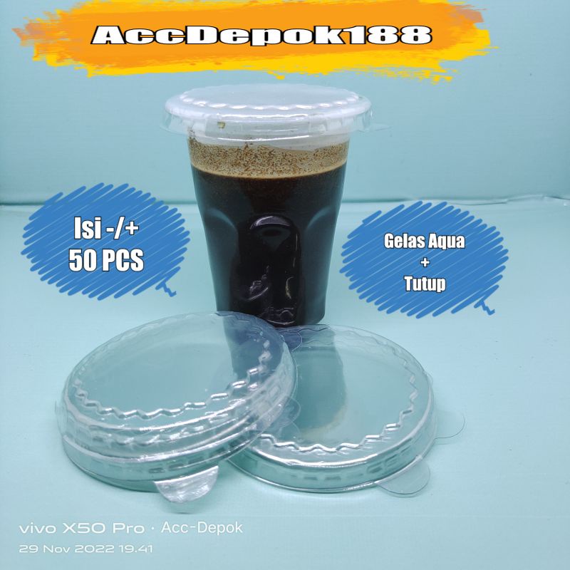 GELAS PLASTIK KOPI AQUA ES BENING 220ml isi PER 50pc