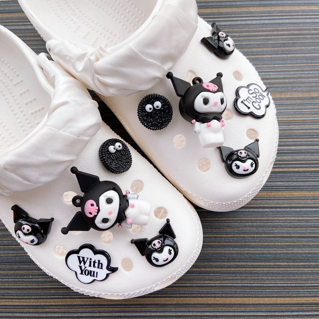 ❤️Kuromi❤️ 10pcs Liontin Sepatu Desain Kuromi Crocs Jibbitz | Jibbitz Gantungan Sepatu Bentuk Crocs