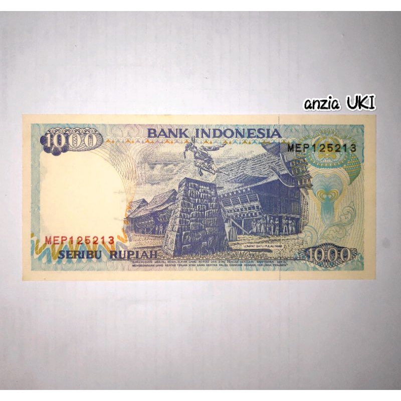 Uang kuno 1.000 rupiah tahun 1992 asli (Gress/baru)