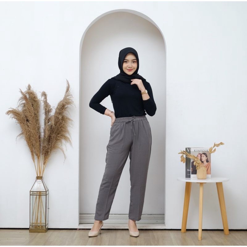 GS-BAGGIE PANTS PANJANG CRINKLE AIRFLOW PREMIUM/CELANA PANJANG WANITA