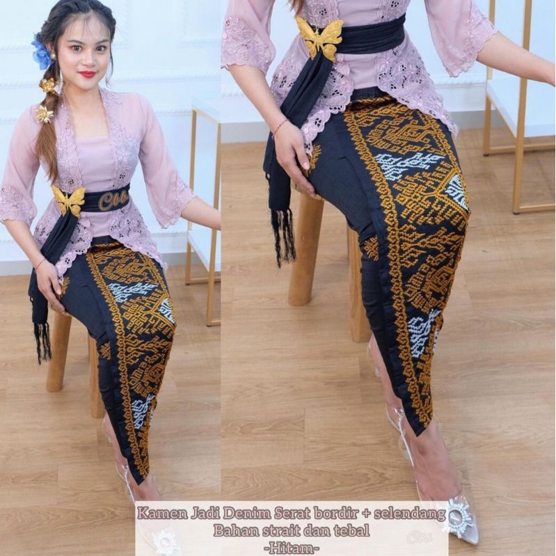 Kamen jaguar bordir free slendang | kamen songket bordir denim include slendang