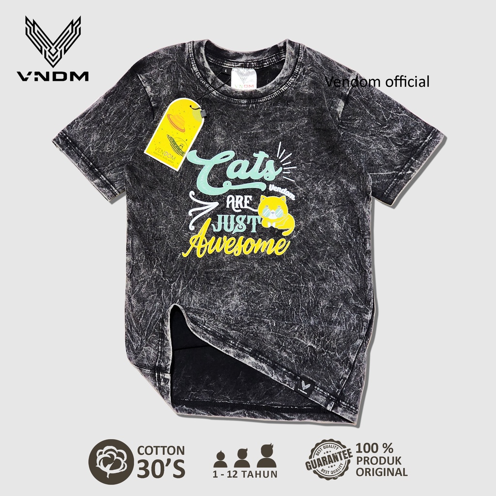 Vendom Kids Baju Kaos Anak Washet Laki Laki / Perempuan Unisex Umur 1-12 Tahun Bahan Cotton 30S