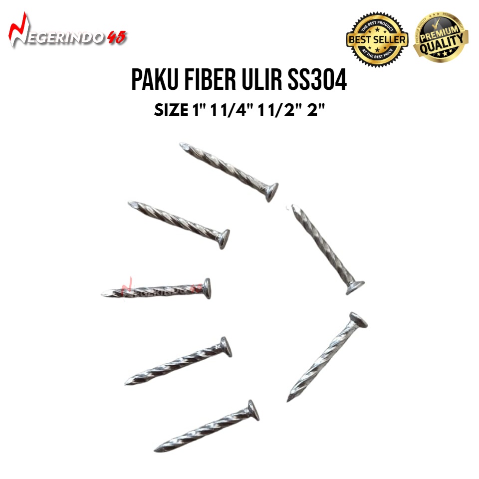 Paku fiber kapal ss304 1, 1¼, 1½, 2 / paku ulir stainless ss 304 paku ulir paku kayu paku tembok paku kapal