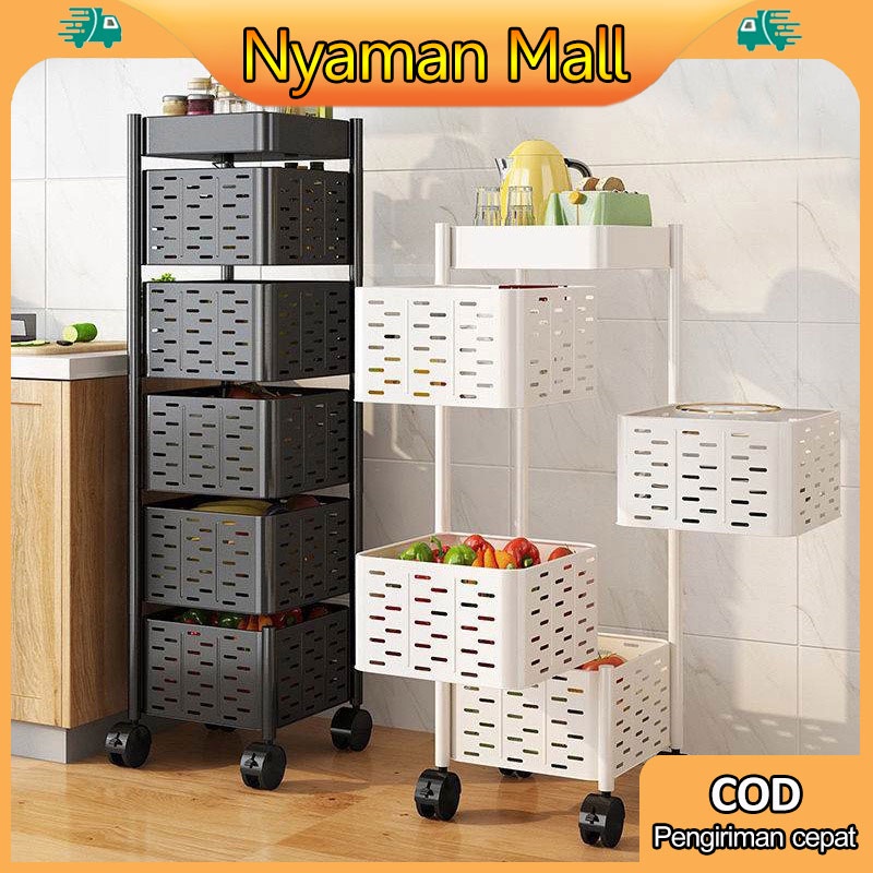 Rak Stainless Steel Dapur Dapur Berputar Rak Rak Bumbu Sayuran Rak Penyimpanan Organizer dengan Rak Kamar Mandi Roda