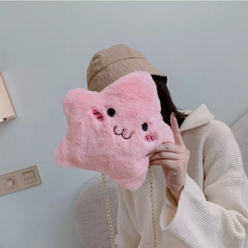 dem_sare / DS1179 STARBAG TAS Wanita Selempang Bulu Tas Selempang Bahu Bulu Lucu Tas Slempang Boneka Tali Rantai