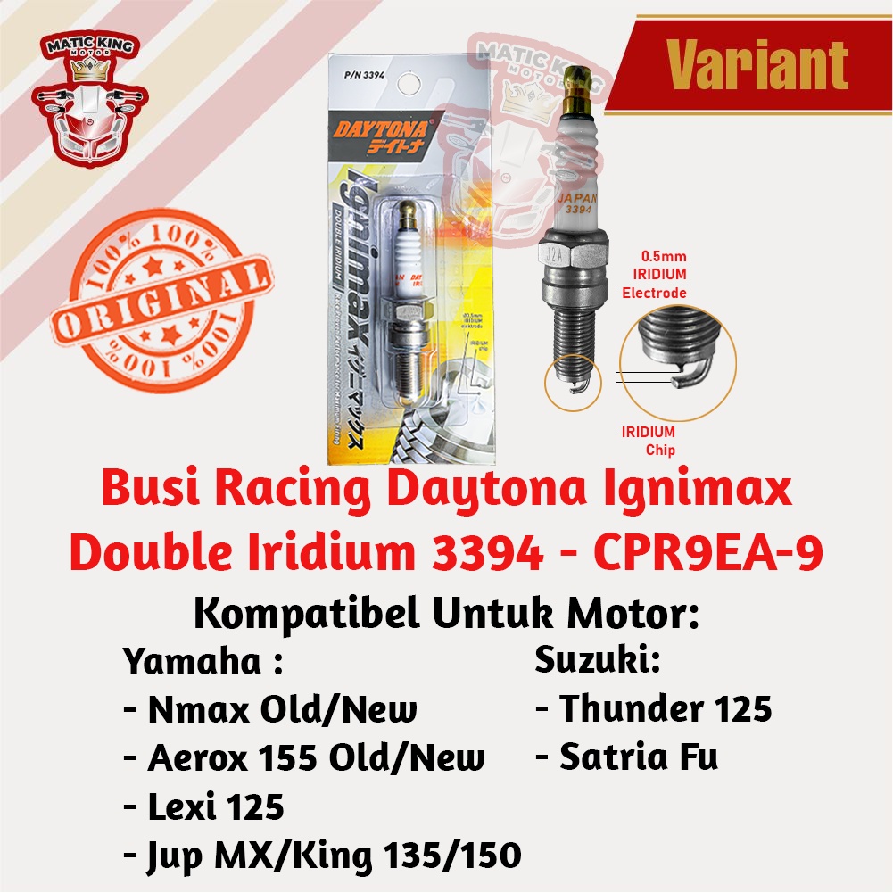 Busi Racing Iridium Mio Sporty Smile Grand Supra X Lama Fit New Jupiter Z Vega ZR M3 S Z X-Ride Fino Freego Smash Skywave drive Shogun Spin Gear Fazzio 100 125 DAYTONA IGNIMAX 3398