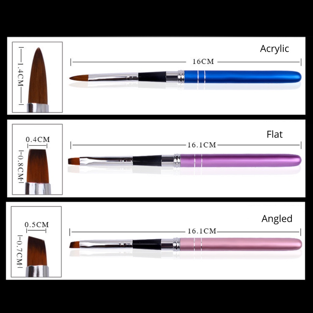 Brush Kuas Nail Art Drawing Kutek Dual Brush Flat / Angled / Liner / Acrylic / Round