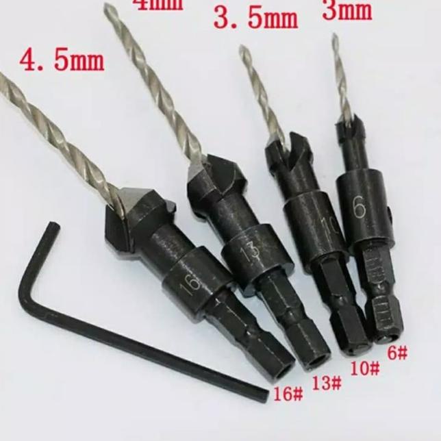 Mata Bor Kayu Countersink Chamfering Cone Drill Set Countersinks 4 Pcs