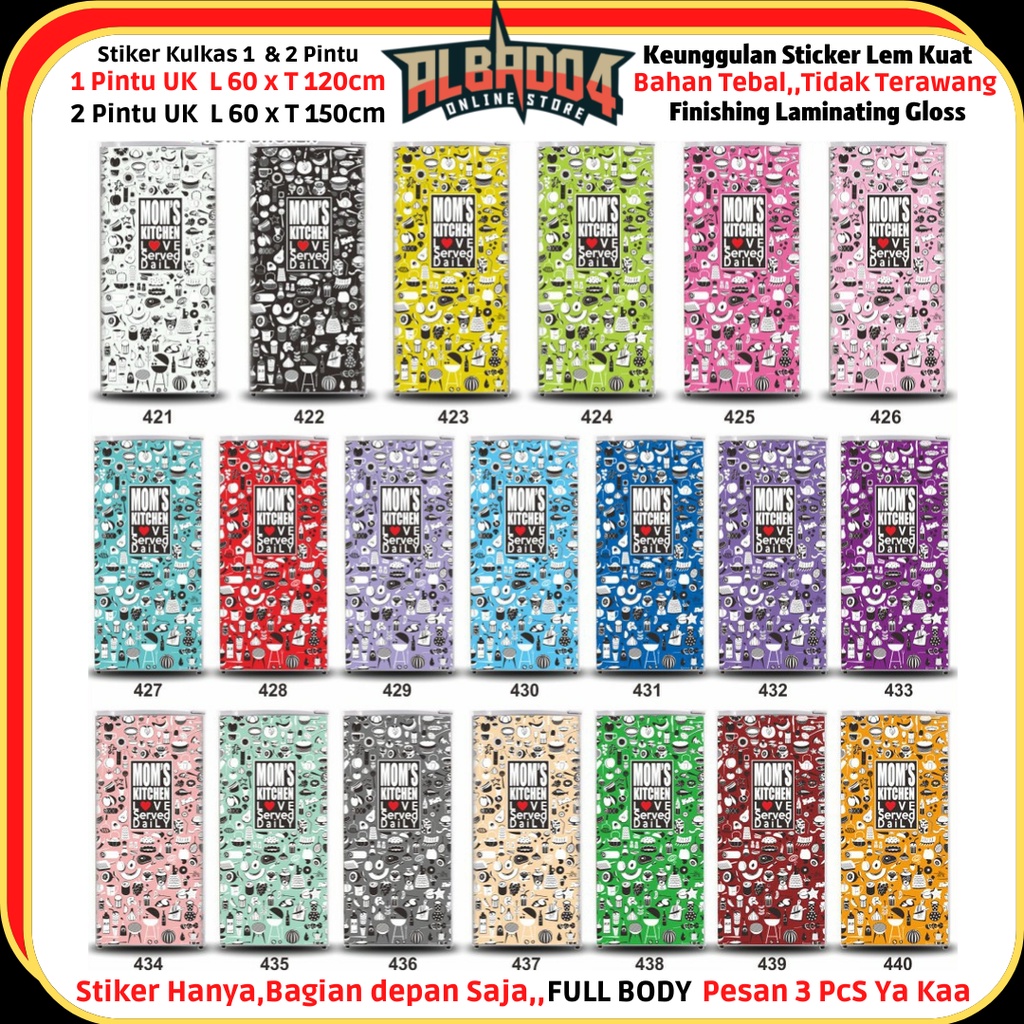 STIKER KULKAS 1 2 PINTU MOTIF MOMS LOVE  FULL BODY PESAN 3 PCS WALLPAPER