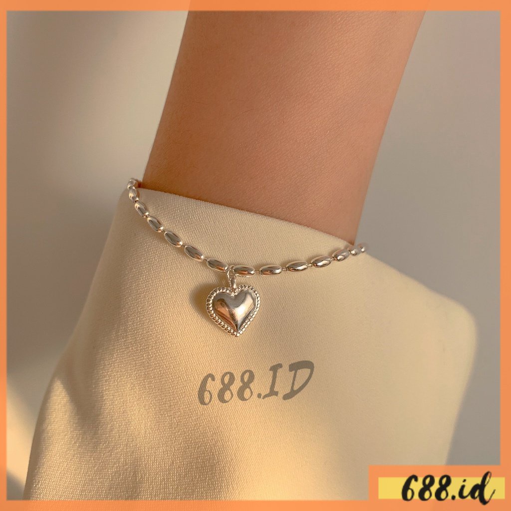 Gelang Rantai Wanita Model Love Hati Cantik Warna Silver Gaya Korea GL 24