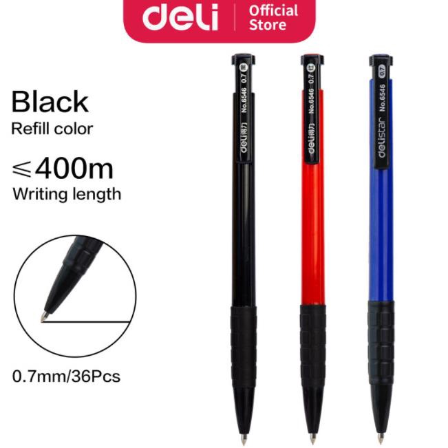 

BISA COD Deli Rectractable Pen/Pulpen Cetek 0.7 mm 36 pcs Hitam/Biru/Merah 6546 /ALAT TULIS AESTHETIC/ALAT TULIS SEKOLAH/ALAT TULIS SET/ALAT TULIS LENGKAP/ALAT TULIS ANAK/ALAT TULIS LUCU