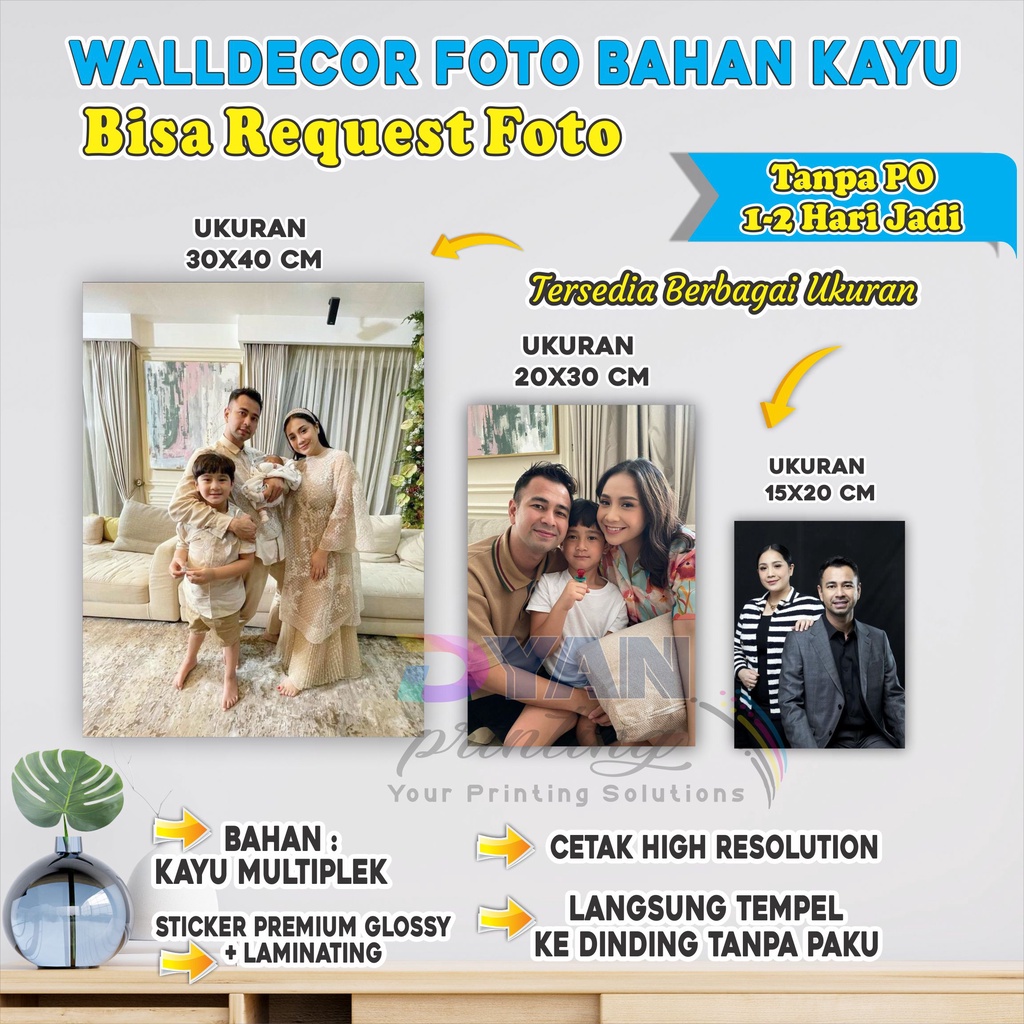 WALLDECOR FOTO BAHAN KAYU LANGSUNG TEMPEL KE DINDING TANPA PAKU ,BISA BAYAR DITEMPAT/COD.