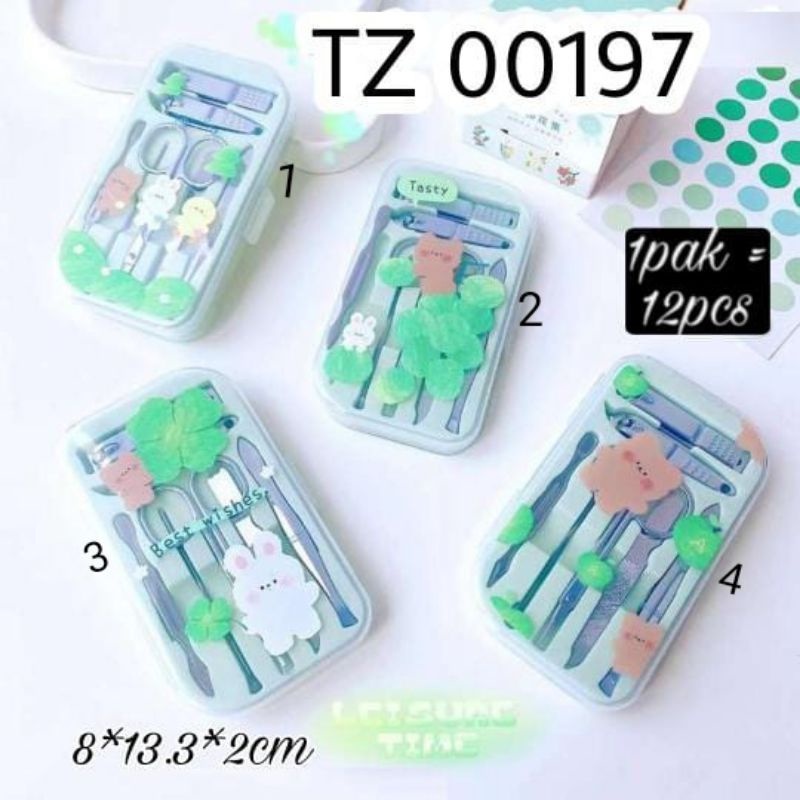 gunting kuku set alat menicure pedicure isi 7 meni pedi box plastik LEAF TZ00197