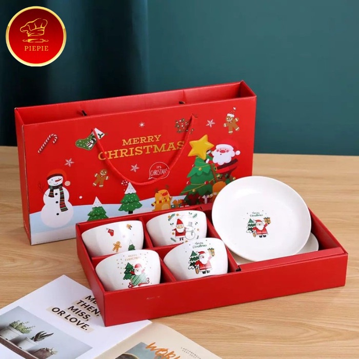 

(COD) Hampers Christmas Bowl Gift Box Set Kado Natal Piring Mangkok Keramik - 2Mangkok2Piring