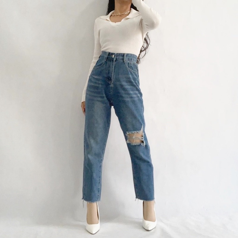 [LUXE.DLABEL]-E61 Jeans |Celana Jeans Highwaist Wanita Import Celana Panjang Jeans Highwaist Wanita Boyfriend Jeans Baggy Jeans Straight Jeans Wanita Murah Import Premium Korea