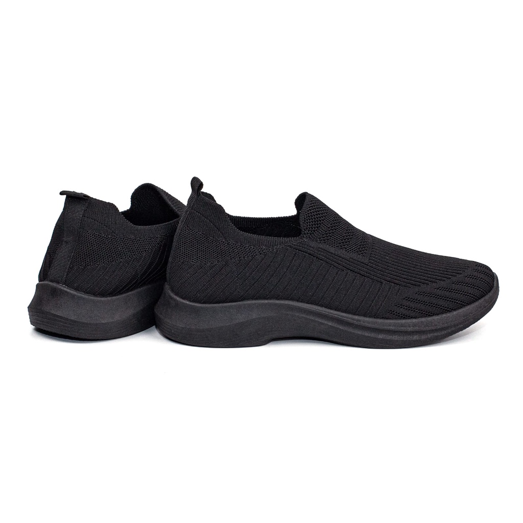Sepatu Slip On Pria Rajut Import Sport Shoes Casual Fashion Hitam Hitam SL932-H