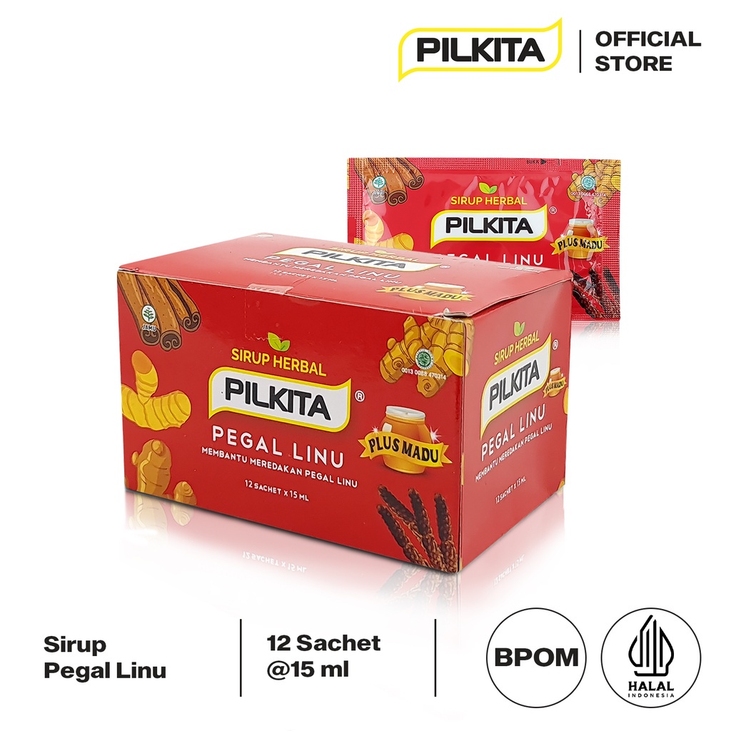 PILKITA Sirup Herbal Pegal Linu 12 Sachet Isi 15 ML BPOM Halal Suplemen Kesehatan Plus Madu PIL