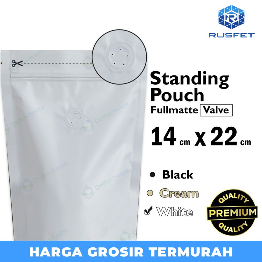STANDING Pouch White 14x22cm VALVE NON WINDOW ZIPLOCK plastik klip