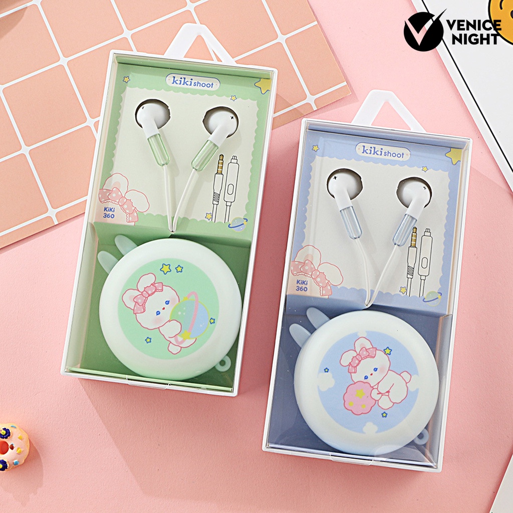 (VNEP) (Berkabel) Earbud High Fidelity Subwoofer Girls Cute 3.5mm Earphone Olahraga Musik dengan Mikrofon untuk Berlari