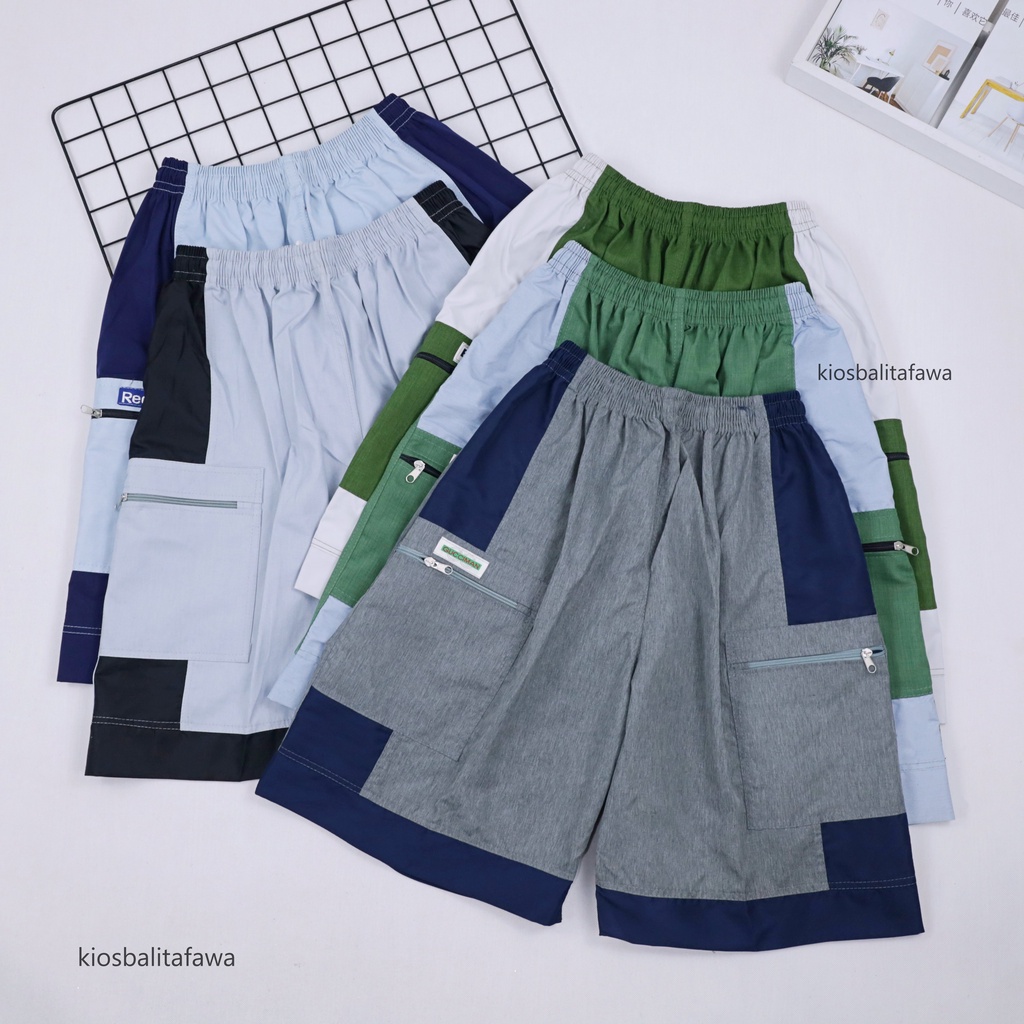 Celana Kantong Resleting Pria Fit to XL / Santai Olahraga Boxer Adem Cargo Pendek Polos Jumbo Hawai