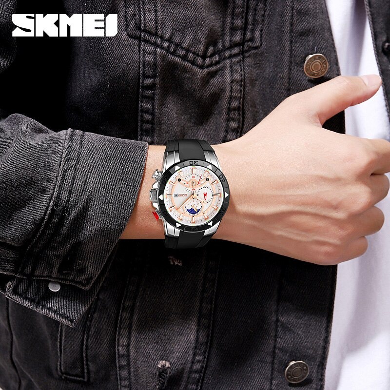 SKMEI Jam Tangan Mechanical Pria Automatic Quartz Movement - 9270 - Silver Black