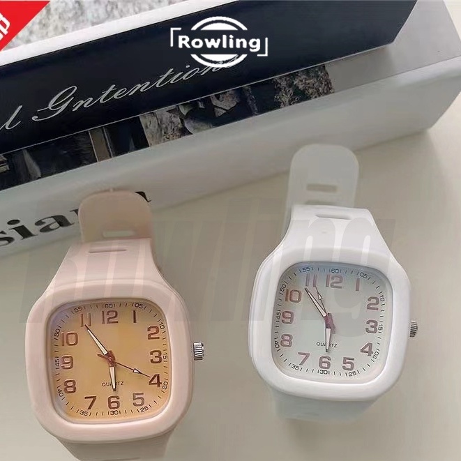 Rowling (Jam-68) Jam Tangan Rubber Quartz Kotak Besar Wanita Dan Pria Fashion Gaya Korea Unisex Import